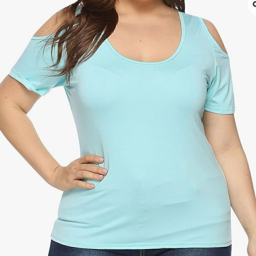 Women's Casual Cold Shoulder Short Sleeve Crewneck Tops Size 4XL New in Package